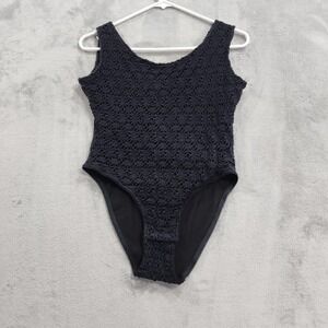 Vintage Mel-Lin Bodysuit Womens L Black Crochet Lace Overlay Sleeveless Stretch